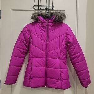 Columbia Kids Puffer Jacket in Pink with Fur Trim